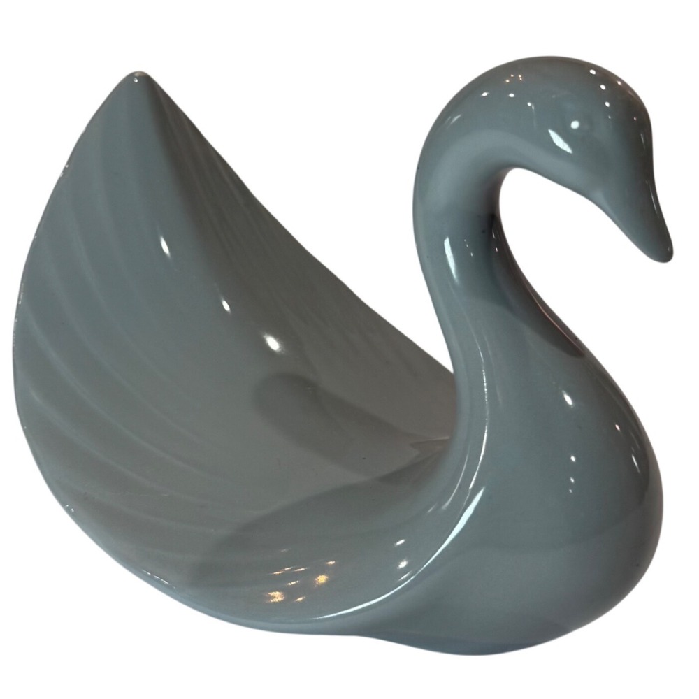 Vintage‎ Gray Ceramic Swan Figurine Mid Century Modern Trinket Dish Decor